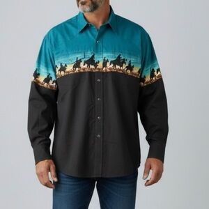 Roper Western Shirt Mens 2XL XXL Cowboy Horse Rodeo Pearl Snaps Marlboro Man